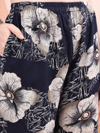 Floral Printed Kurta With Palazzo, Navy Blue - Hiral Fashion | Grocsy