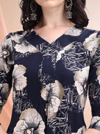 Floral Printed Kurta With Palazzo, Navy Blue - Hiral Fashion | Grocsy