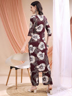 Floral Printed Kurta With Palazzo, Wine - Hiral Fashion | Grocsy