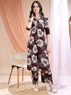 Floral Printed Kurta With Palazzo, Wine - Hiral Fashion | Grocsy