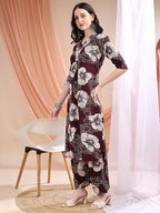 Floral Printed Kurta With Palazzo, Wine - Hiral Fashion | Grocsy