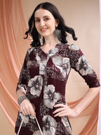 Floral Printed Kurta With Palazzo, Wine - Hiral Fashion | Grocsy