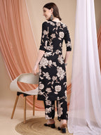 Floral Printed Kurta Set, Black - Hiral Fashion | Grocsy