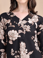 Floral Printed Kurta Set, Black - Hiral Fashion | Grocsy