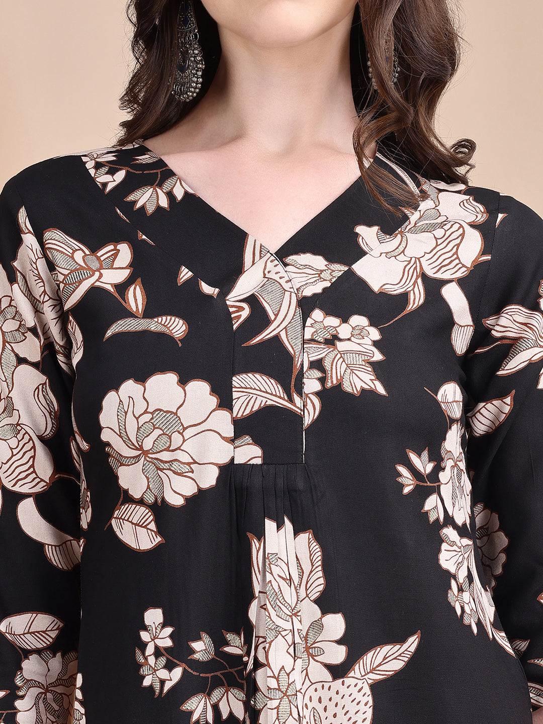 Floral Printed Kurta Set, Black - Hiral Fashion | Grocsy