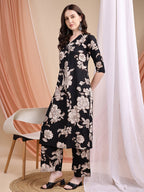 Floral Printed Kurta Set, Black - Hiral Fashion | Grocsy