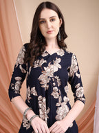 Floral Printed Kurta Set, Navy Blue - Hiral Fashion | Grocsy