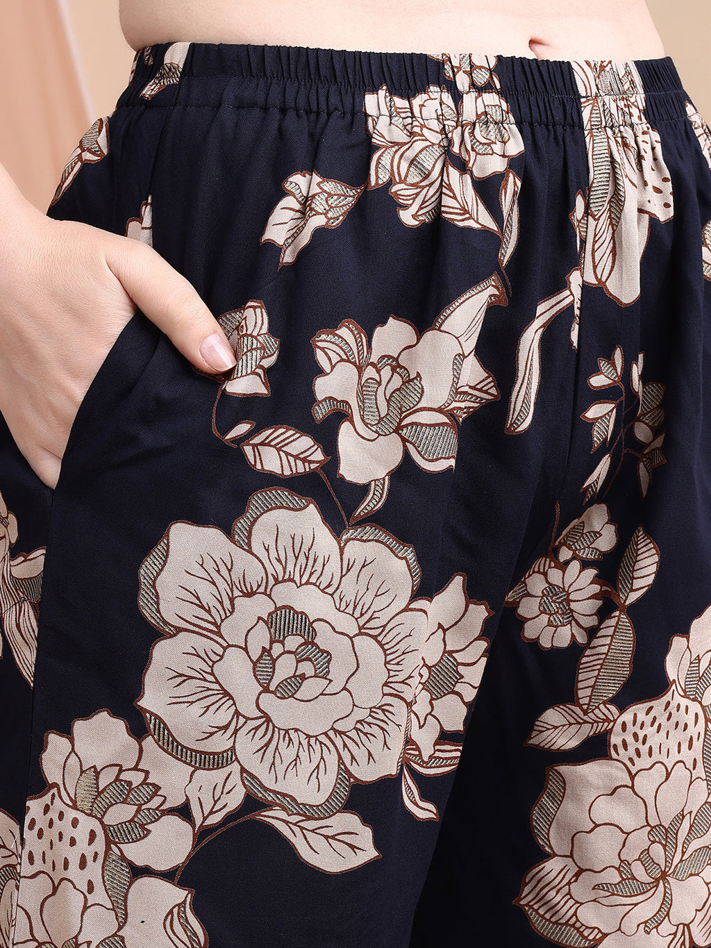 Floral Printed Kurta Set, Navy Blue - Hiral Fashion | Grocsy