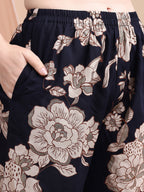 Floral Printed Kurta Set, Navy Blue - Hiral Fashion | Grocsy