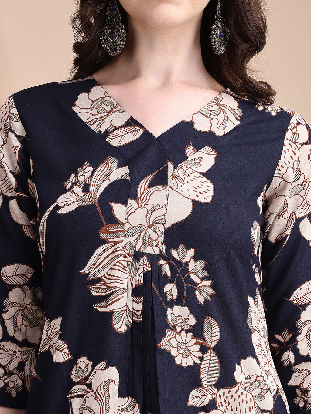 Floral Printed Kurta Set, Navy Blue - Hiral Fashion | Grocsy