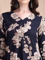 Floral Printed Kurta Set, Navy Blue - Hiral Fashion | Grocsy