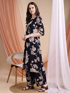 Floral Printed Kurta Set, Navy Blue - Hiral Fashion | Grocsy