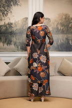 Floral Motifs Printed Kurta With Palazzo, Grey - Hiral Fashion | Grocsy
