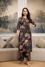 Floral Motifs Printed Kurta With Palazzo, Grey - Hiral Fashion | Grocsy