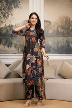 Floral Motifs Printed Kurta With Palazzo, Grey - Hiral Fashion | Grocsy