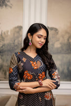 Floral Motifs Printed Kurta With Palazzo, Grey - Hiral Fashion | Grocsy