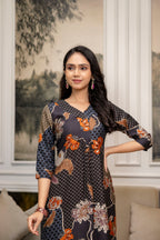 Floral Motifs Printed Kurta With Palazzo, Grey - Hiral Fashion | Grocsy