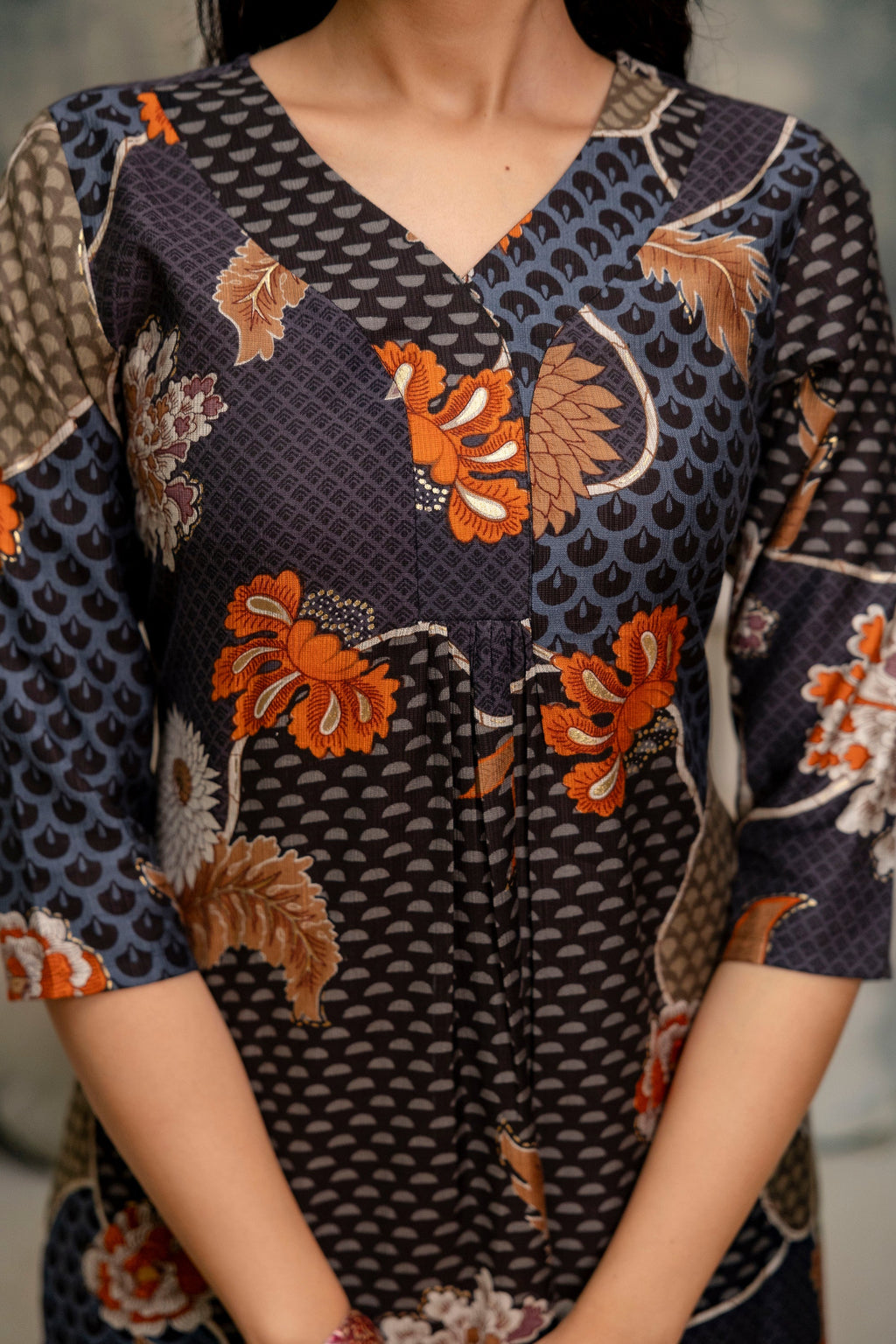 Floral Motifs Printed Kurta With Palazzo, Grey - Hiral Fashion | Grocsy