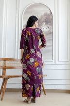 Floral Motifs Printed Kurta With Palazzo, Purple - Hiral Fashion | Grocsy