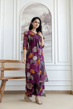 Floral Motifs Printed Kurta With Palazzo, Purple - Hiral Fashion | Grocsy