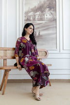 Floral Motifs Printed Kurta With Palazzo, Purple - Hiral Fashion | Grocsy