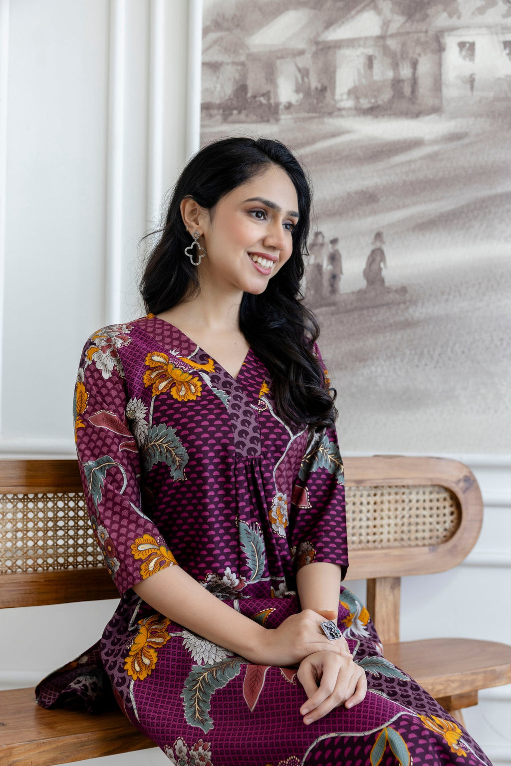 Floral Motifs Printed Kurta With Palazzo, Purple - Hiral Fashion | Grocsy