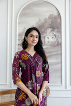 Floral Motifs Printed Kurta With Palazzo, Purple - Hiral Fashion | Grocsy