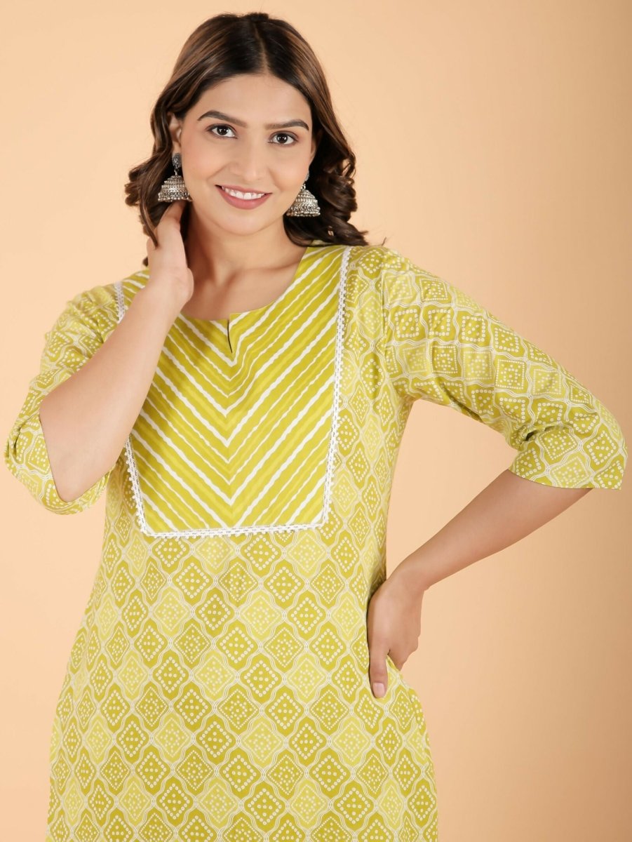 Aramya Green Soft Cotton Geometric Print Straight Kurta Set for Women | Grocsy