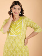 Aramya Green Soft Cotton Geometric Print Straight Kurta Set for Women | Grocsy