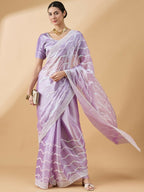 Purple Tissue Slub Embroidered Saree with Unstitched Blouse - Vairagi | Grocsy