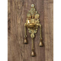 eCraftIndia Gold-Toned Handcrafted Antique Finish Diya with Bells Decorative Wall Hanging Showpiece | Grocsy