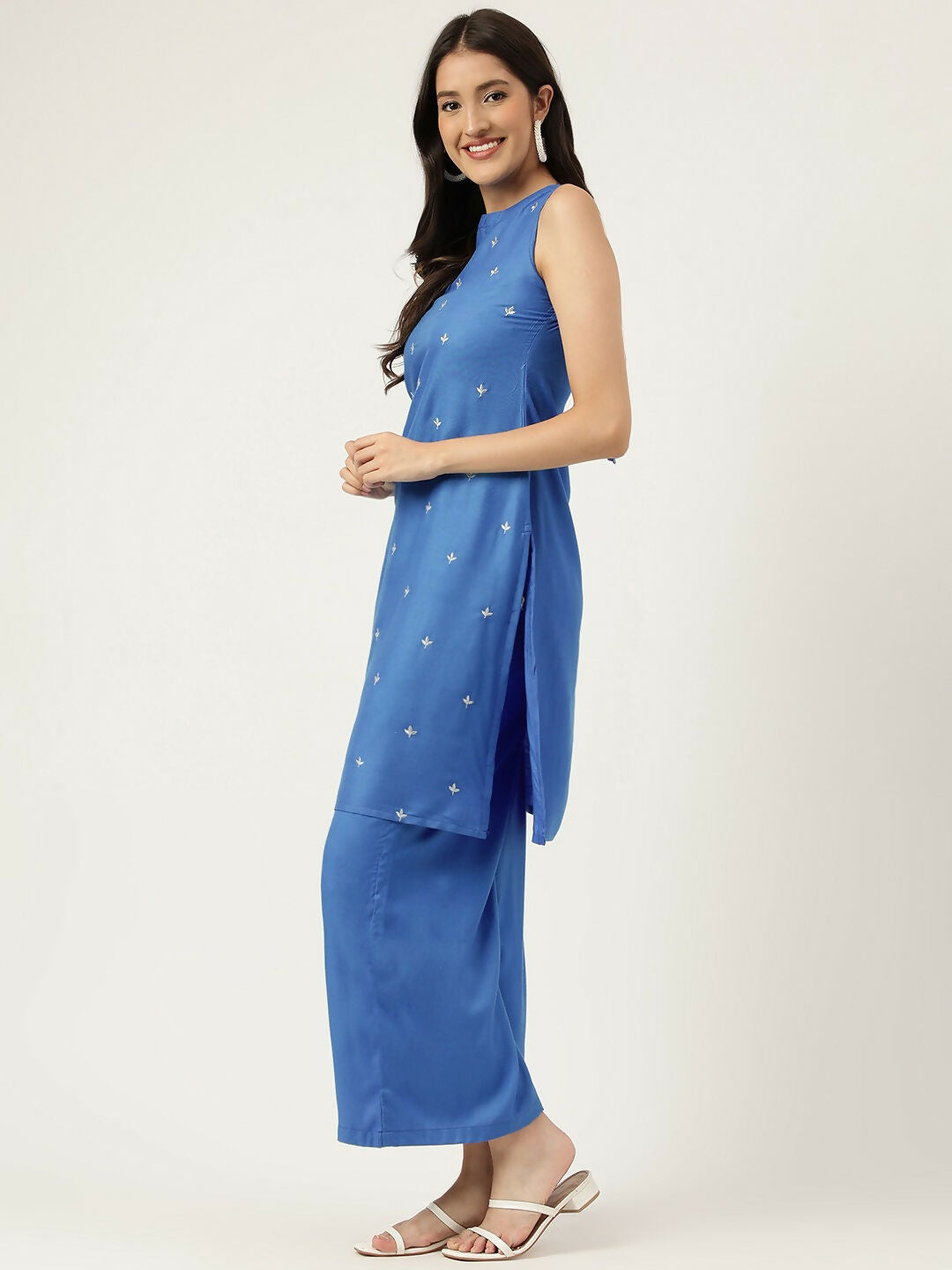 Joban Fashion Blue Rayon and Embroidered Work Straight Kurta Bottom Set | Grocsy