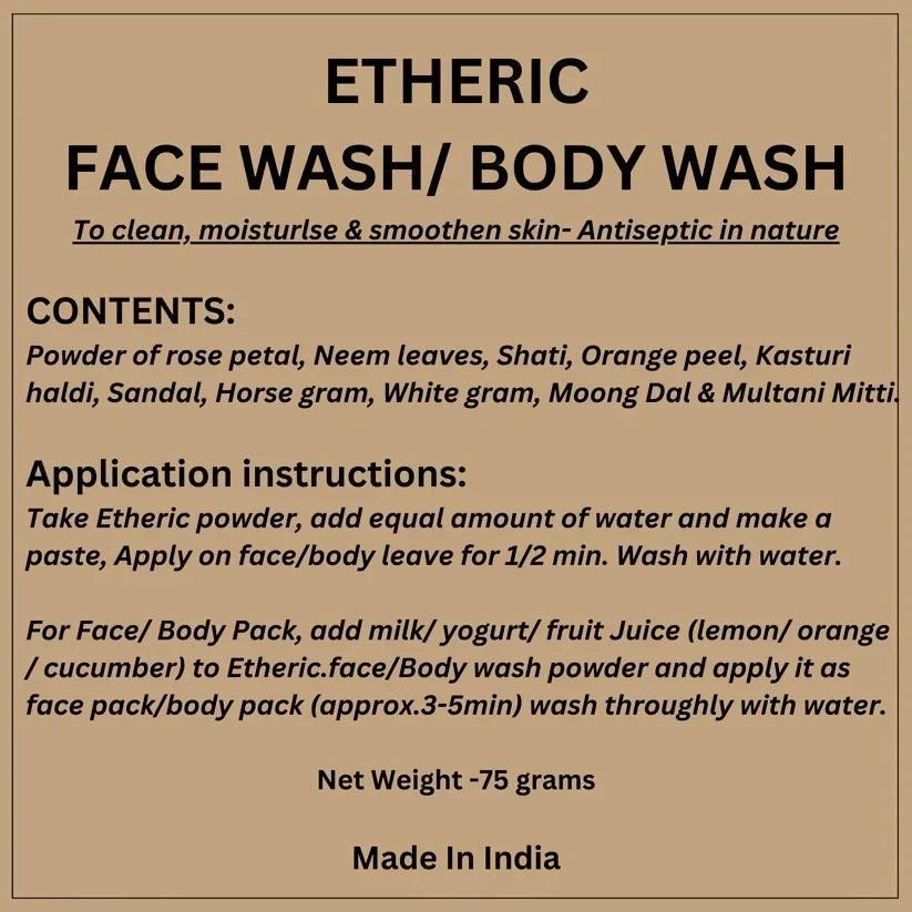 Etheric Herbal Face & Body Wash Powder – Natural Anti Acne & Skin Brightening Care | Grocsy