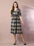 Myshka Women's Multi Printed Cotton V-Neck Empire Party Dress | Grocsy