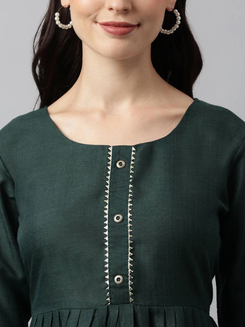 Green Poly Cotton Solid Nayra Cut Kurta - Tirtha | Grocsy