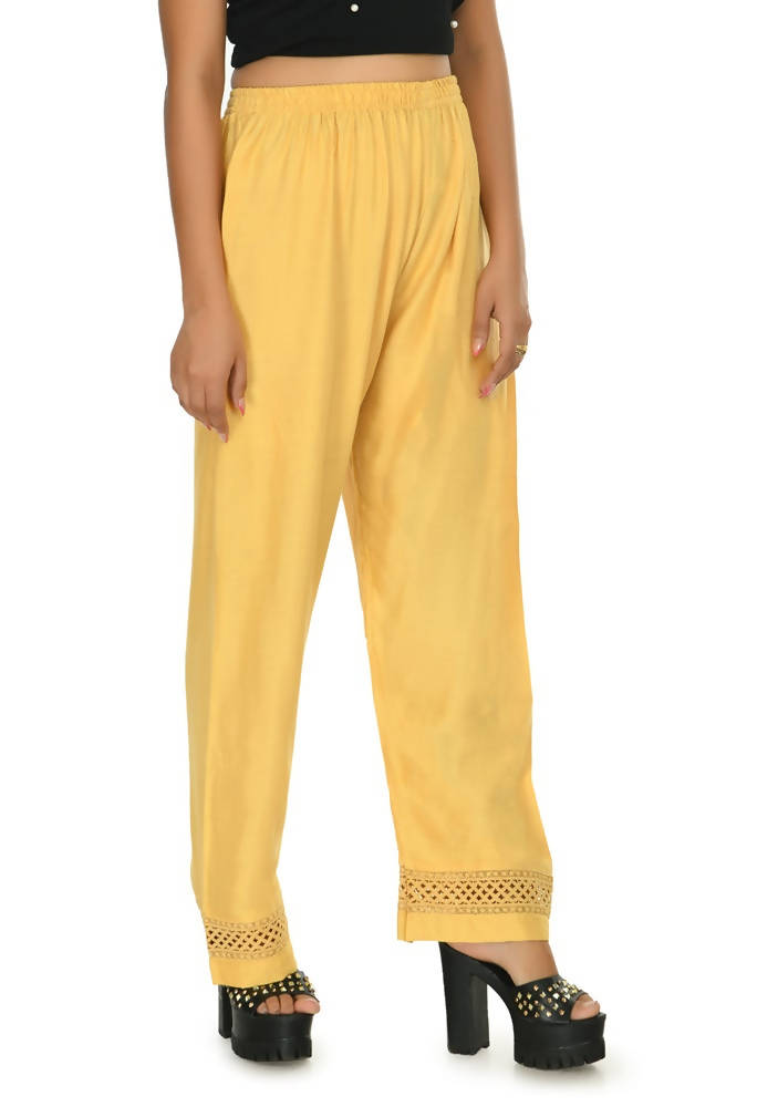 Mominos Fashion Moeza Reyon Cotton Golden Color Straight Work Palazzo | Grocsy