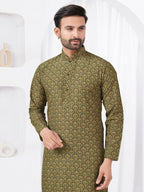 Joban Fashion Men's Rayon Cotton Olive Printed Kurta Pyjama set | Grocsy