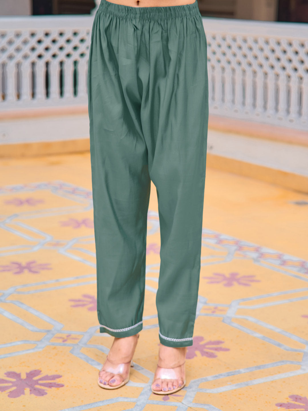 Embroidered Kurta With Pant & Embroidered Dupatta, Green - Hiral Fashion | Grocsy