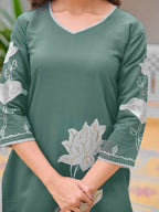 Embroidered Kurta With Pant & Embroidered Dupatta, Green - Hiral Fashion | Grocsy