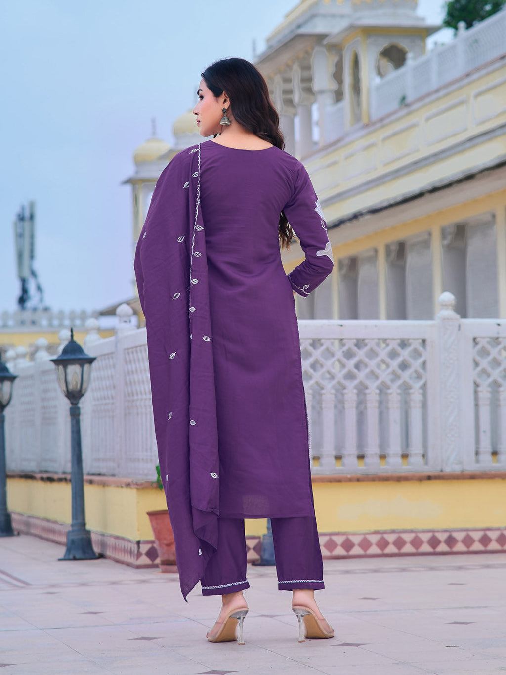 Embroidered Kurta With Pant & Embroidered Dupatta, Purple - Hiral Fashion | Grocsy