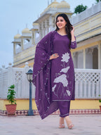 Embroidered Kurta With Pant & Embroidered Dupatta, Purple - Hiral Fashion | Grocsy