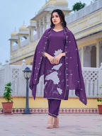 Embroidered Kurta With Pant & Embroidered Dupatta, Purple - Hiral Fashion | Grocsy