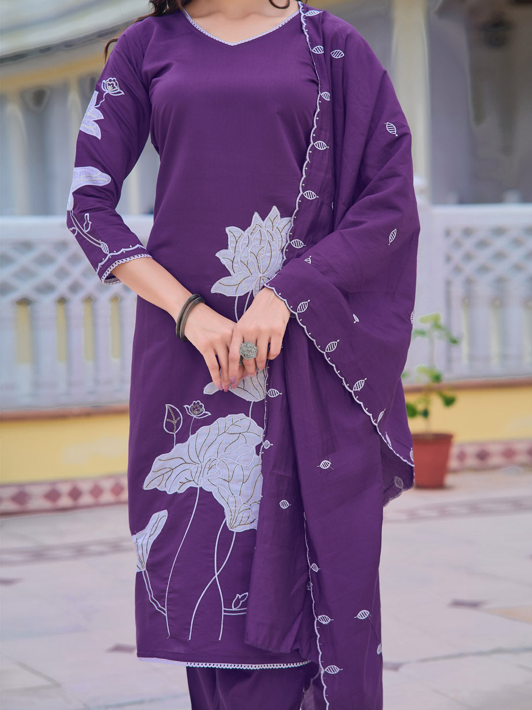 Embroidered Kurta With Pant & Embroidered Dupatta, Purple - Hiral Fashion | Grocsy