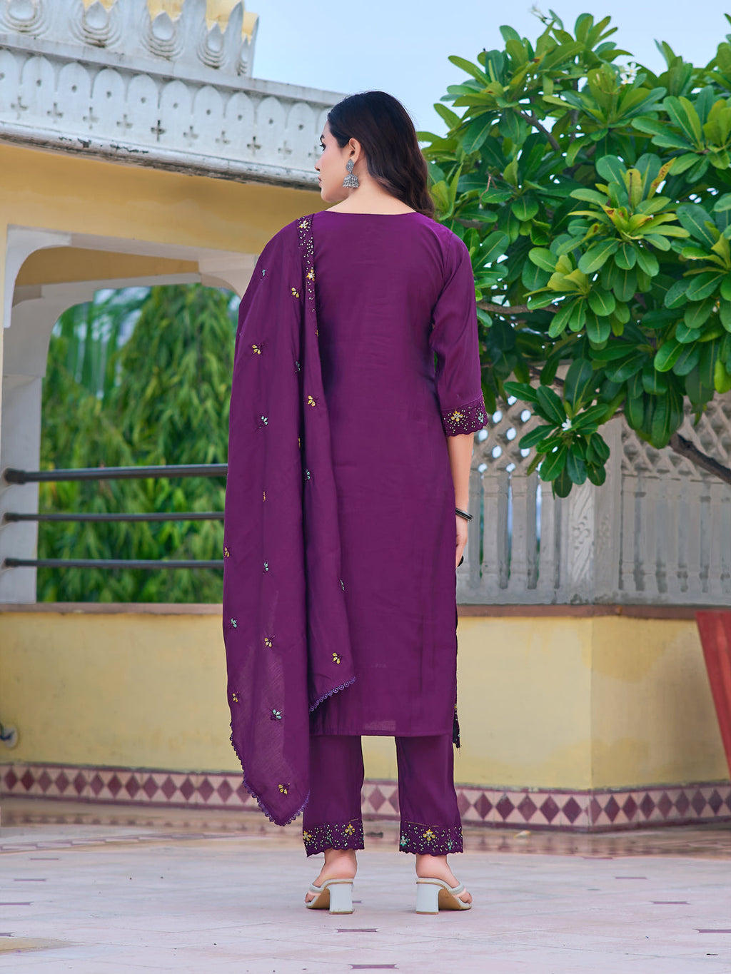 Embroidered Kurta With Pant & Embroidered Dupatta, Purple - Hiral Fashion | Grocsy