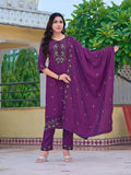 Embroidered Kurta With Pant & Embroidered Dupatta, Purple - Hiral Fashion | Grocsy