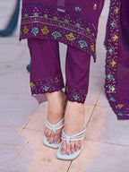 Embroidered Kurta With Pant & Embroidered Dupatta, Purple - Hiral Fashion | Grocsy