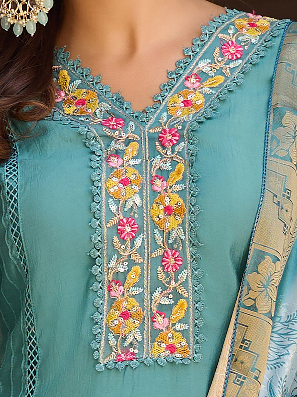 Embroidered Kurta With Pant & Embroidered Dupatta, Blue - Hiral Fashion | Grocsy