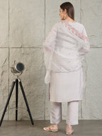Embroidered Kurta With Pant & Organza Embroidered Dupatta, Grey - Hiral Fashion | Grocsy