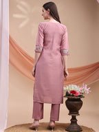 Embroidered Kurta With Pant & Organza Embroidered Dupatta, Pink - Hiral Fashion | Grocsy