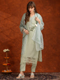 Artificial Flower & Lace Detailing Kurta With Pant & Dupatta, Green - Hiral Fashion | Grocsy